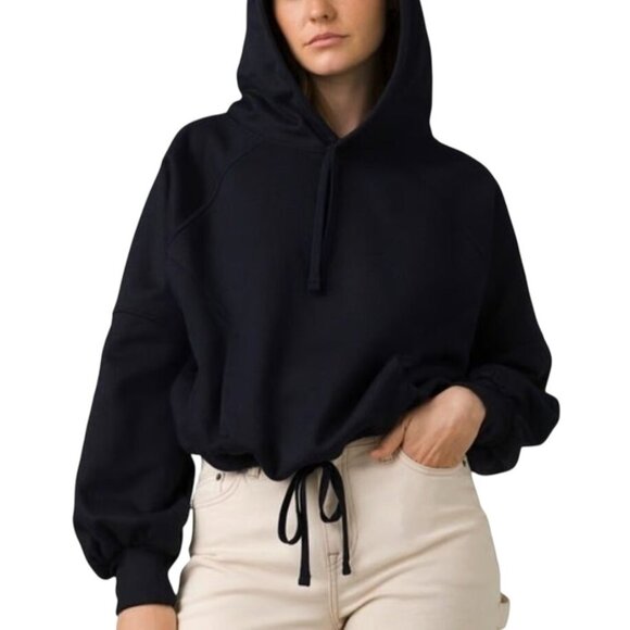 PrAna Size S Nautical Blue Navy Ziller Wool Blend Cropped Hoodie Sweatshirt - Picture 1 of 15